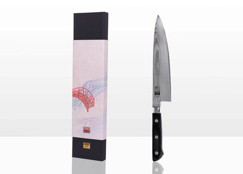 KOTAI Hashi Damascus Koksmes Gyuto met lemmet van 20 cm naast geschenkverpakking