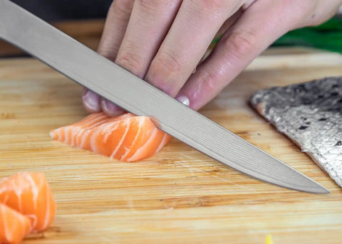 zalm snijden met kotai pakka damascus fileermes 20 cm pakkahout
