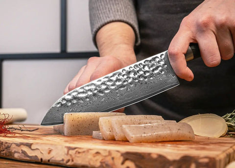 snijden met kotai pakka damascus santoku 18 cm pakkahout